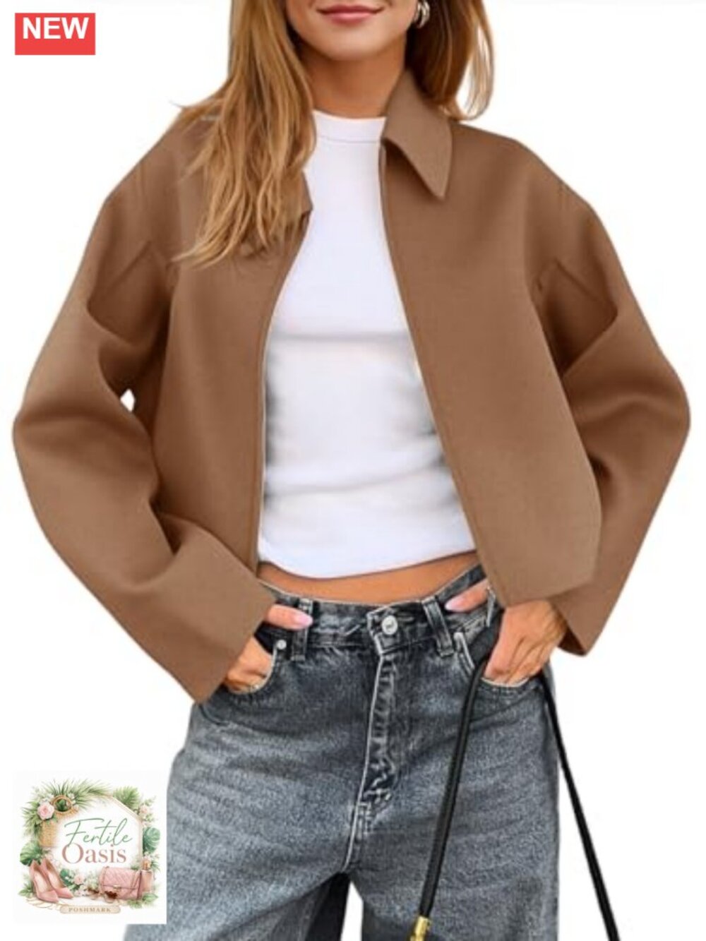 Womens Cropped Zip Up Wool Blend Peacoat with Pockets Fall Winter